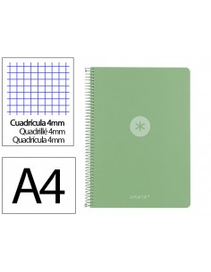 Cuaderno espiral antartik a4 tapa foam 80h 90gr cuadro 4mm con margen color verde matcha