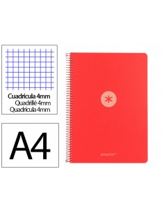 Cuaderno espiral antartik a4 tapa foam 80h 90gr cuadro 4mm con margen color rojo