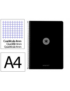 Cuaderno espiral antartik a4 tapa foam 80h 90gr cuadro 4mm con margen color negro