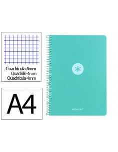 Cuaderno espiral antartik a4 tapa foam 80h 90gr cuadro 4mm con margen color menta