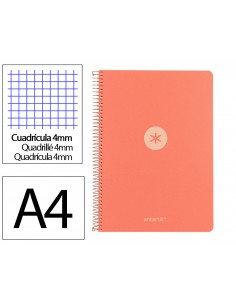 Cuaderno espiral antartik a4 tapa foam 80h 90gr cuadro 4mm con margen color coral