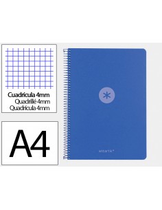 Cuaderno espiral antartik a4 tapa foam 80h 90gr cuadro 4mm con margen color azul