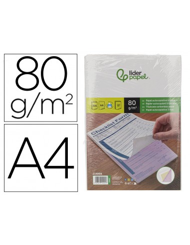 Papel autocopiativo liderpapel a4 prealzado triplicado blanco amarillo y rosa 80 g 500 hojas (167