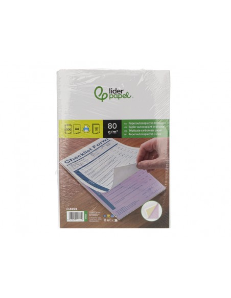 Papel autocopiativo liderpapel a4 prealzado triplicado blanco amarillo y rosa 80 g 500 hojas (167