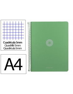 Cuaderno espiral antartik micro a4 tapa foam 120h 90gr cuadro 5mm 5 bandas 4 taladros color verde matcha