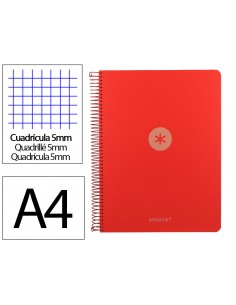 Cuaderno espiral antartik micro a4 tapa foam 120h 90gr cuadro 5mm 5 bandas 4 taladros color rojo