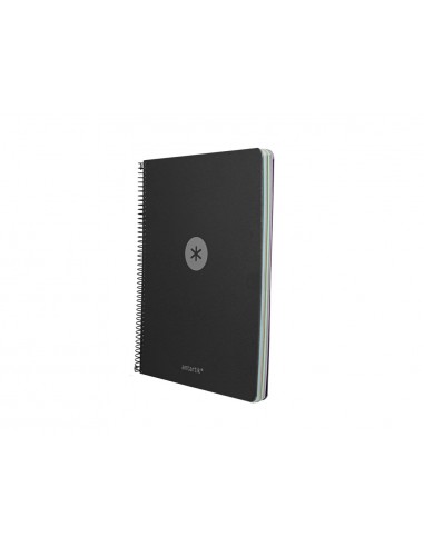 Cuaderno espiral antartik micro a4 tapa foam 120h 90gr cuadro 5mm 5 bandas 4 taladros color negro
