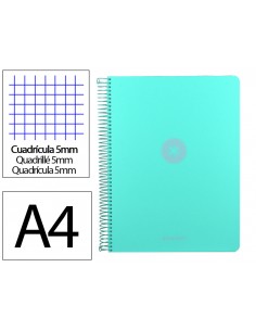 Cuaderno espiral antartik micro a4 tapa foam 120h 90gr cuadro 5mm 5 bandas 4 taladros color menta