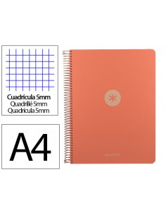 Cuaderno espiral antartik micro a4 tapa foam 120h 90gr cuadro 5mm 5 bandas 4 taladros color coral