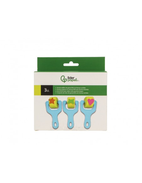 Esponja manualidades liderpapel rodillo con formas goma eva caja con 3 unidades