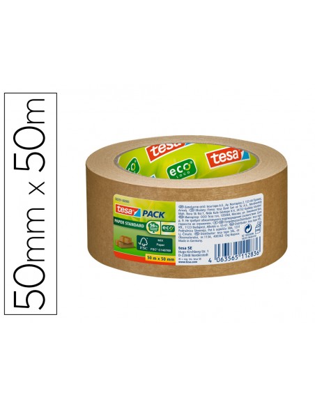 Cinta adhesiva tesa eco papel color kraft 50 m x 50 mm para embalaje