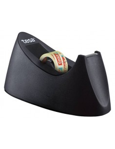 Portarrollo sobremesa tesa plastico easy cut curve negro para cinta de 33 m x19 mm + 1 cinta tesafilm transparente