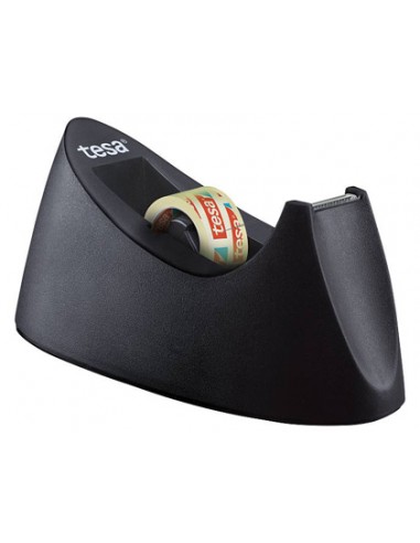 Portarrollo sobremesa tesa plastico easy cut curve negro para cinta de 33 m x19 mm + 1 cinta tesafilm transparente
