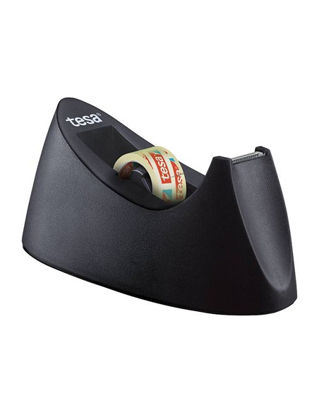 Portarrollo sobremesa tesa plastico easy cut curve negro para cinta de 33 m x19 mm + 1 cinta tesafilm transparente