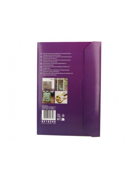 Etiqueta adhesiva q-connect poliester a4 transparente para impresoras inkjet pack con 20 hojas