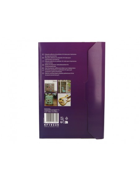 Etiqueta adhesiva q-connect poliester a4 blanco mate para impresoras inkjet pack con 20 hojas
