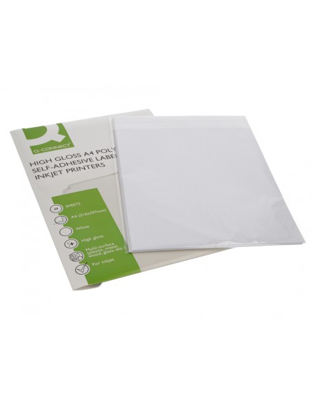 Etiqueta adhesiva q-connect poliester a4 blanco alto brillo para impresoras inkjet pack con 20 hojas