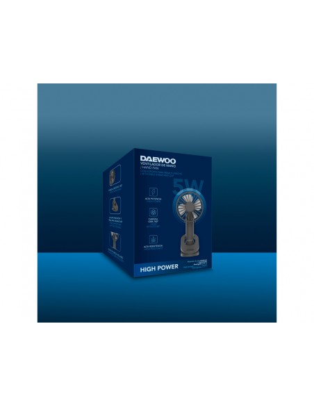 Ventilador de mano daewoo high power 5w 3 velocidades recargable usb-c color negro