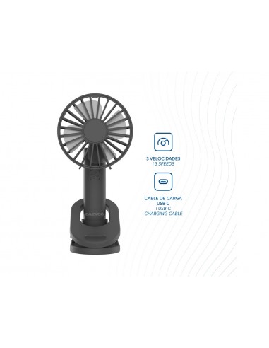 Ventilador de mano daewoo high power 5w 3 velocidades recargable usb-c color negro