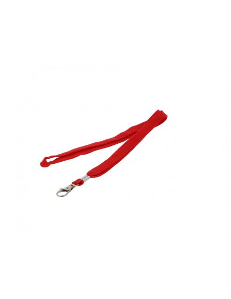 Cordon plano q-connect con gancho metalico para identificadores color rojo
