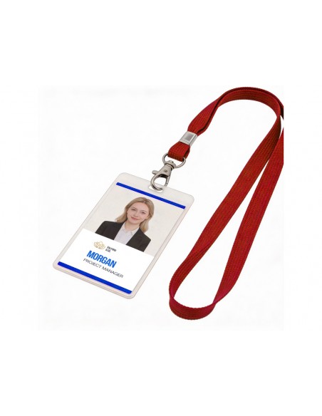 Cordon plano q-connect con gancho metalico para identificadores color rojo