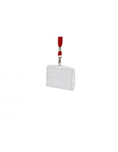 Identificador q-connect con cordon plano rojo uso vertical/horizontal 54x85 mm