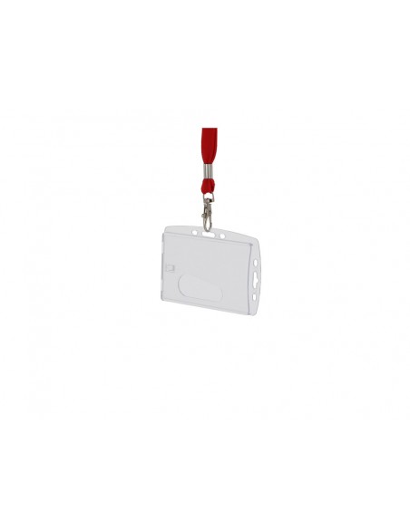 Identificador q-connect con cordon plano rojo uso vertical/horizontal 54x85 mm