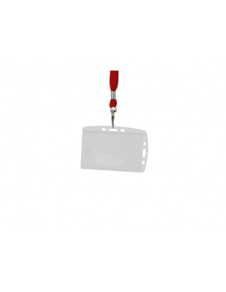 Identificador q-connect con cordon plano rojo uso vertical/horizontal 54x85 mm