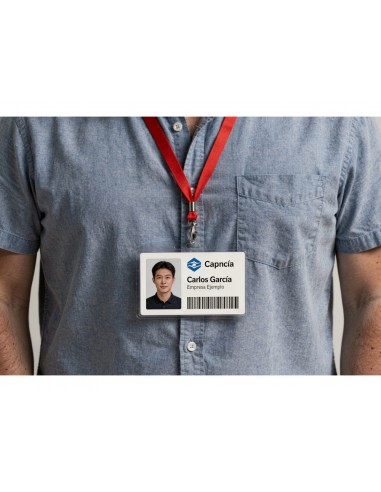 Identificador q-connect con cordon plano rojo uso vertical/horizontal 54x85 mm
