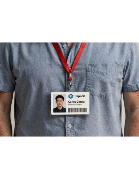 Identificador q-connect con cordon plano rojo uso vertical/horizontal 54x85 mm