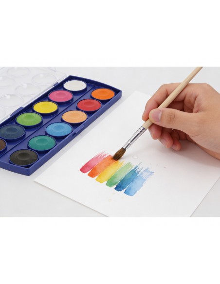 Acuarela liderpapel 12 colores con pincel mango de madera estuche de plastico