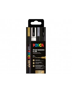 Rotulador uni posca pc-3m/4c marcador de pintura punta conica 0,9-1,3 mm gswb estuche de 4 unidades