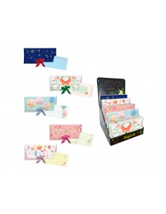 Sobres de regalo arguval con lazo + tarjeta 4 modelos papel 250 gr con relieve y holografia 23x11 cm