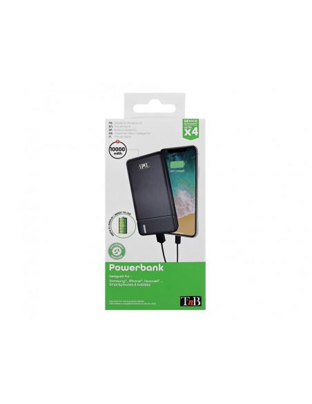 Bateria externa tnb 10000 mah micro usb + usb typo c color negro