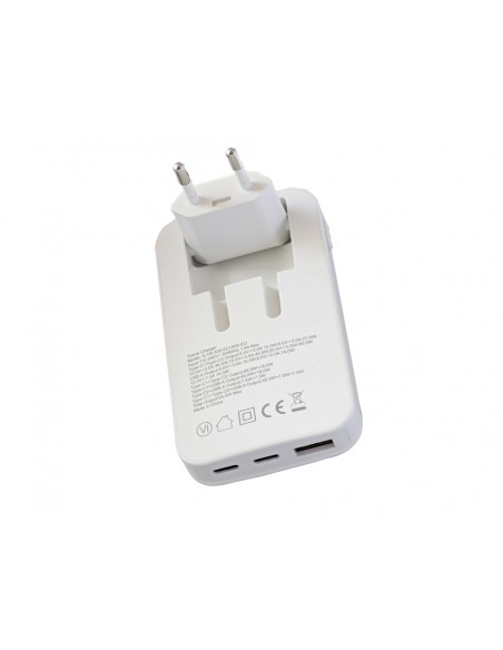 Cargador de pared tnb gan 65 w 2xusb-c+ usb-a plegable color blanco