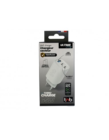 Cargador de pared tnb gan 65w 2xusb-c + usb a color blanco