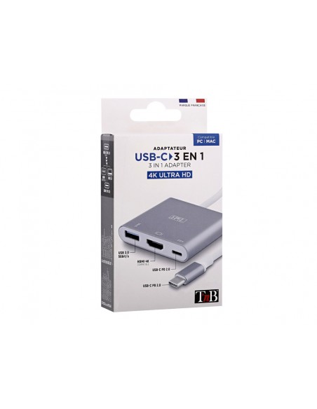 Adaptador de video tnb tipo c a hdmi 3 en 1 color gris