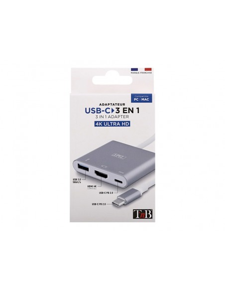 Adaptador de video tnb tipo c a hdmi 3 en 1 color gris