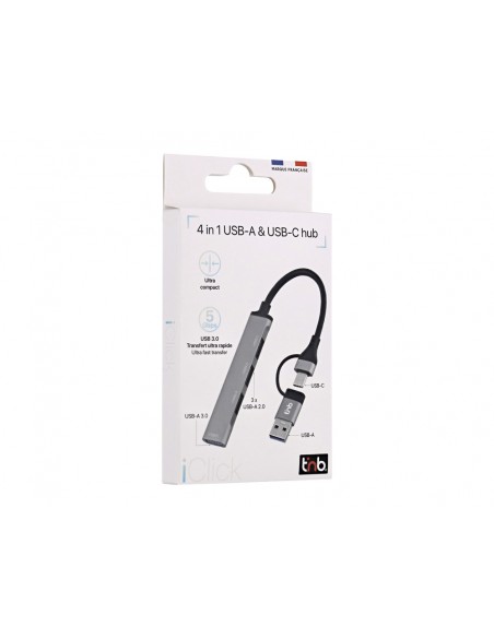 Hub tnb ultrafino usb-a /usb-c 4xusb-a color aluminio