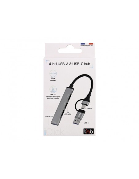 Hub tnb ultrafino usb-a /usb-c 4xusb-a color aluminio