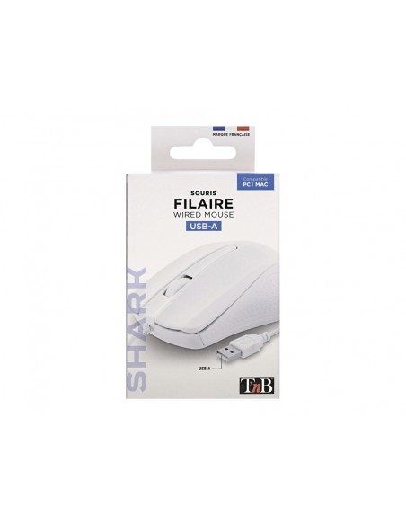 Raton tnb shark optico 1000 dpi mac/pc/linux con cable usb-a color blanco
