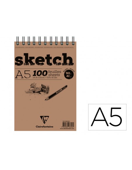 Bloc de dibujo espiral croquis clairefontaine din a5 microperforado 148x210 mm 100 hojas blancas 90 g