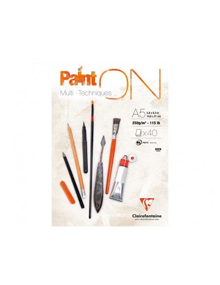 Bloc de dibujo multitecnicas clairefontaine paint on din a5 encolado 40 hojas 250 gr liso