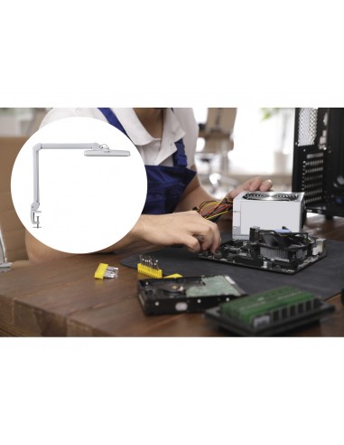 Lampara de escritorio maul led con pinza cabezal inclinable y giratorio color blanco