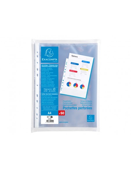 Funda multitaladro exacompta polipropileno 60 mc din a4 cristal paquete de 50 unidades