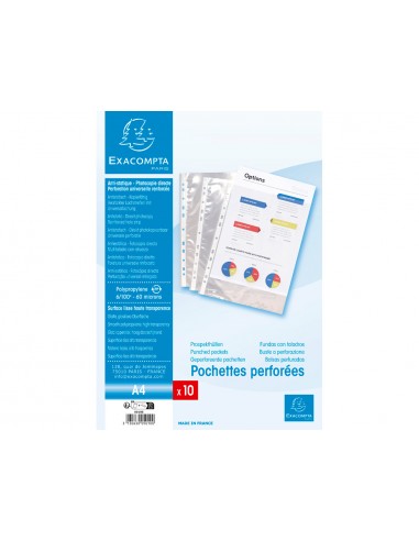 Funda multitaladro exacompta polipropileno 60 mc din a4 cristal paquete de 10 unidades