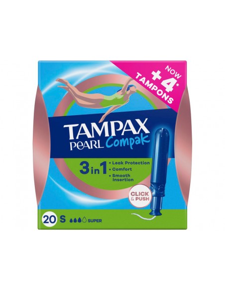 Tampon tampax pearl compak super caja de 20 unidades