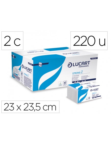 Toalla secamanos lucart celulosa virgen 22 g 2 capas plegado en z 23x23,5 cm caja de 18 paquete de 220 unidades