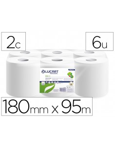 Papel secamanos lucart ecologico 16,5 g 2 capas 180 mm x 95 m paquete de 6 rollos