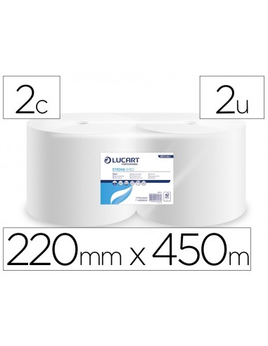 Papel secamanos lucart celulosa virgen 17,5 g 2 capas 220 mm x 450 m paquete de 2 rollos
